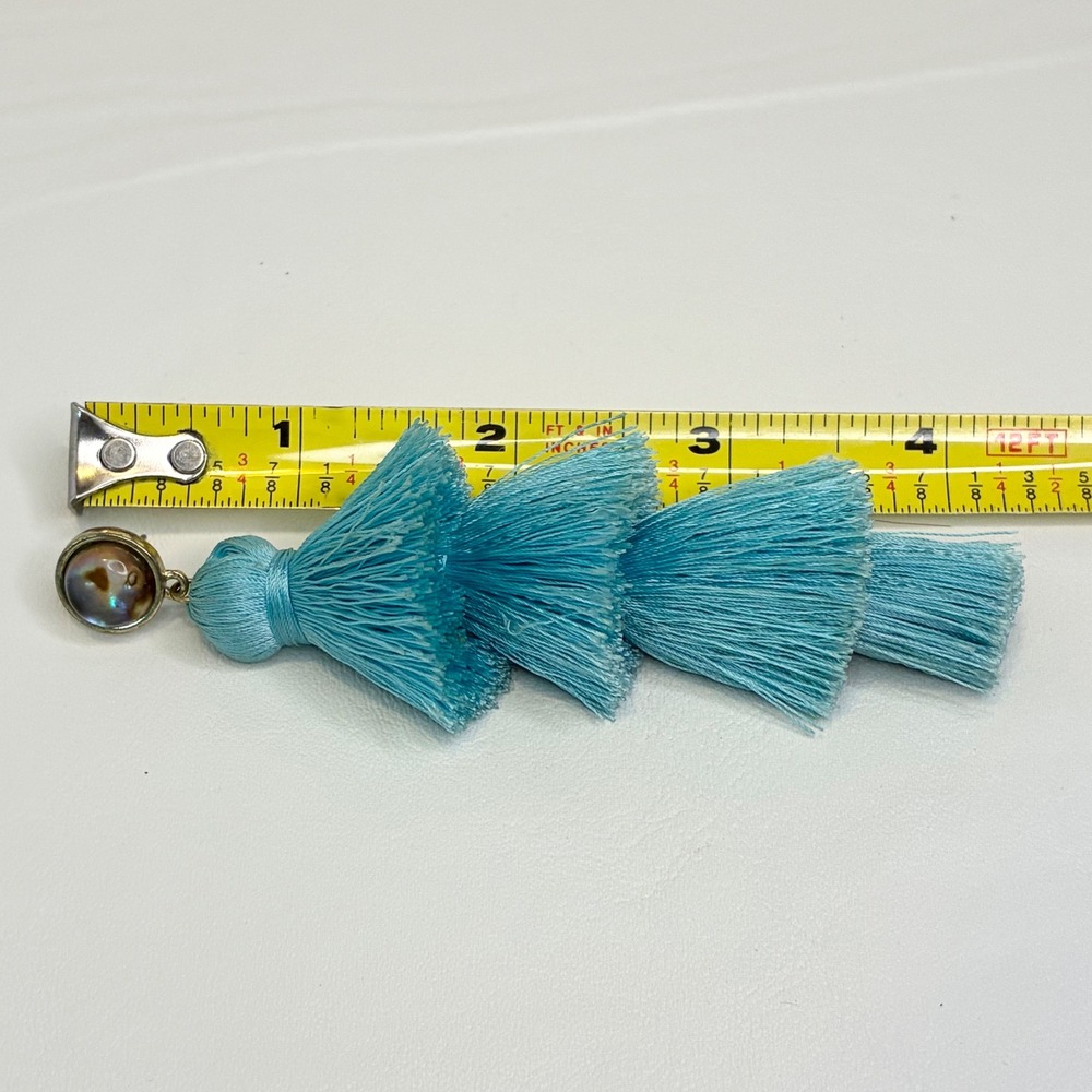 BaubleBar Tassel Earrings Tiered Fringe Turquoise Blue Abalone Shell Statement - Picture 7 of 14